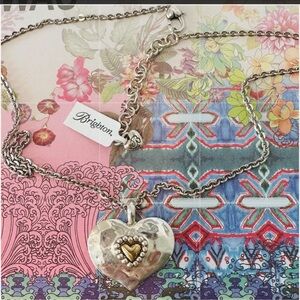 NWT Brighton Love Beyond Words Heart Pendant Silver/Gold Necklace